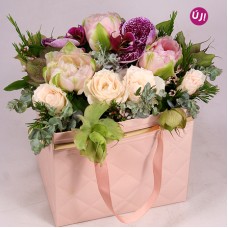 Pink lady with orchids